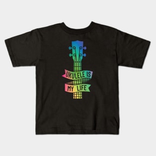 Ukulele is My Life Ukulele Headstock Colorful Theme Kids T-Shirt